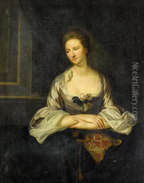 Portrait Of A Lady, Half-length, Seated In An Interior In A Pink Dress Oil Painting - Thomas Hickey