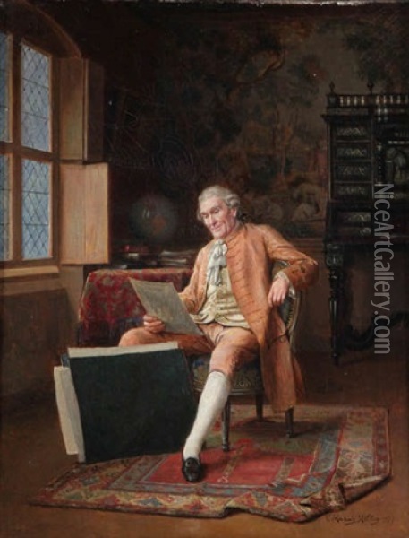 Draughtsman In Interior Oil Painting - Victor Marais-Milton