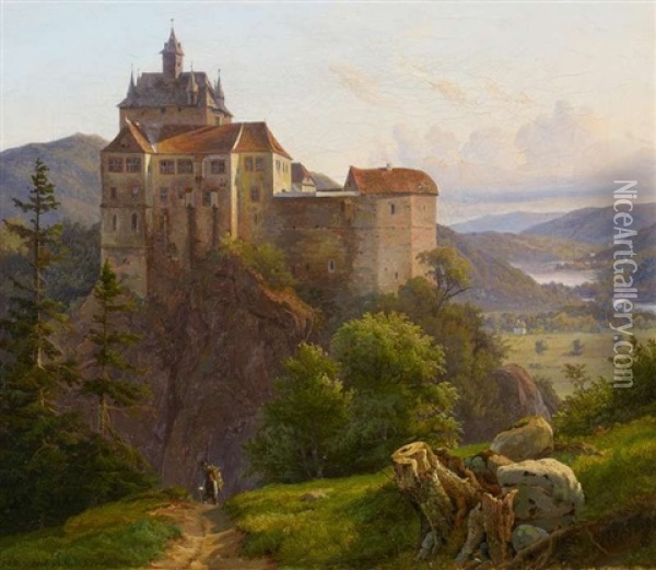 Machtige Burganlage Uber Einem Flusstal Oil Painting - Johann Hermann Carmiencke