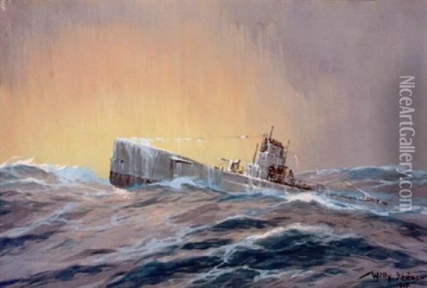 Deutsches U-boot Im Eismeer Oil Painting - Willy Stoewer