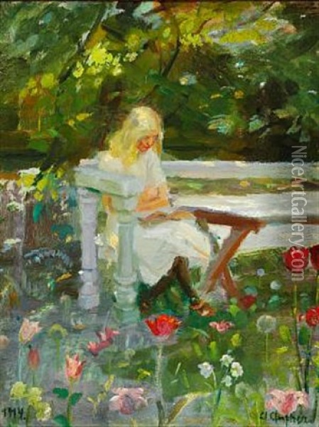 The Painter's Daughter Helga In The Garden On A Summer Day In Skagen Oil Painting - Anna Kirstine Ancher