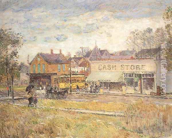 End of the Trolley Line, Oak Park, Illinois 1893 Oil Painting - Childe Hassam