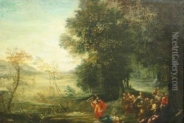 A Landscape With Classical Figures In The Foreground Oil Painting - Johannes Jakob Hartmann