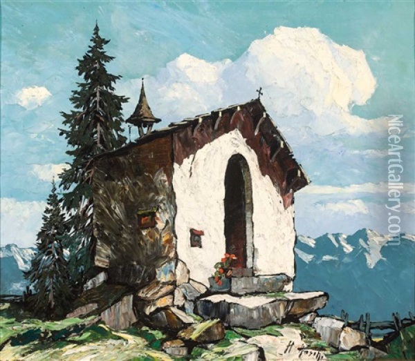 Blick Auf Tiroler Bergkapelle Im Sonnigen Licht Oil Painting - Hans Hosch