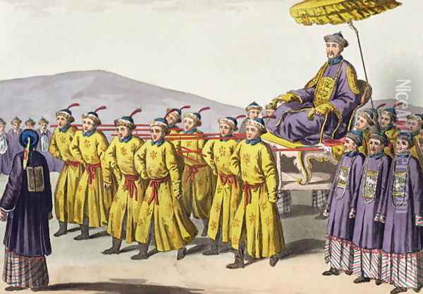 Emperor Chien Lung carried in Triumph, plate 18 from Le Costume Ancien et Moderne by Jules Ferrario, published c.1820s-30s Oil Painting - Gaetano Zancon