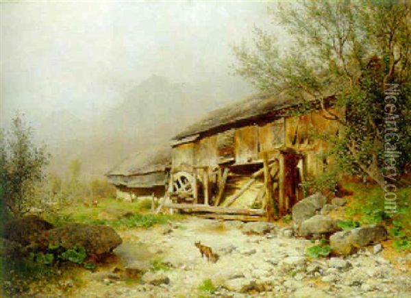 A Derelict Mill In An Alpine Landscape Oil Painting - Eduard Peithner Ritter von Lichtenfels