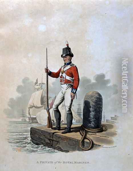 A Private of the Royal Marines, from Costumes of the Army of the British Empire, according to the last regulations 1812, engraved by J.C. Stadler, published by Colnaghi and Co. 1812-15 Oil Painting - Charles Hamilton Smith