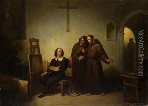 Murillo Pintando En El Convento De Los Capuchinos Oil Painting - Manuel Wssel De Guimbarda