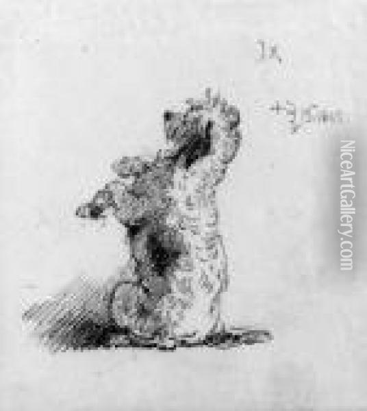 A Poodle Begging: A Study For On Dent's Verandah Oil Painting - George Chinnery