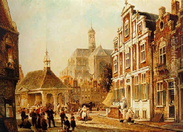 The Fishmarket In Groningen Oil Painting - Cornelis Christiaan Dommelshuizen