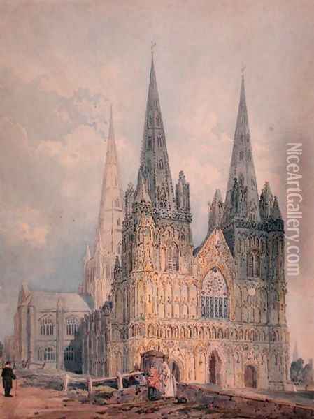 Lichfield Cathedral Staffordshire Oil Painting - Thomas Girtin