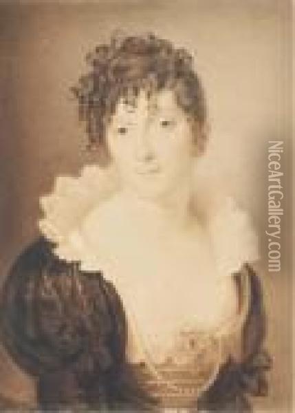 Portrait De Femme A Mi-coprs Portant Un Pendentif Oil Painting - Jean Baptiste Isabey