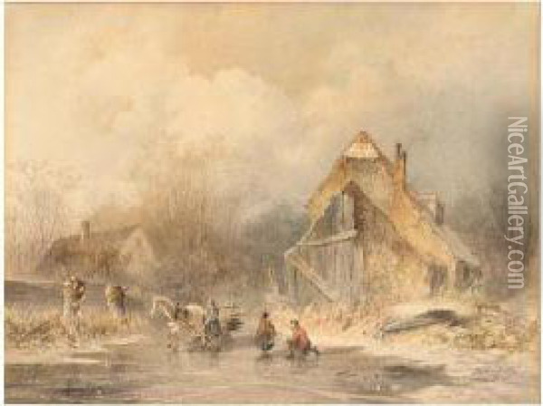 A Winter Landscape With Figures On The Ice Oil Painting - Andries Van Den Bergh