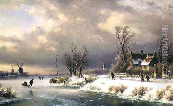 Frozen River Scene Oil Painting - J. Kleyn Lodewyk