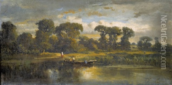 Flusspartie Im Abendlicht Oil Painting - Johannes Bartholomaeus Duntze