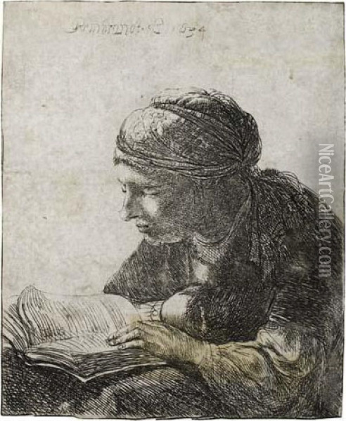 A Woman Reading Oil Painting - Rembrandt Van Rijn