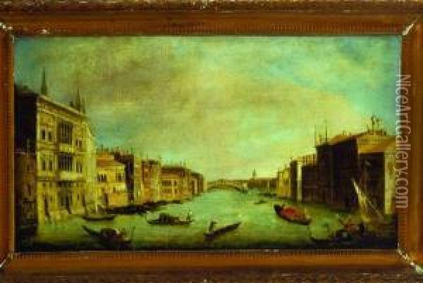 The Grand Canal Looking East Toward The Rialto Oil Painting - Francesco Tironi