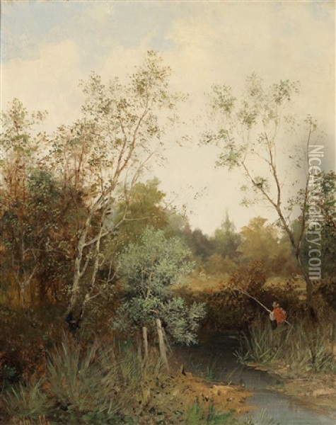 Angler Am Bachufer Oil Painting - Franz Reinhold