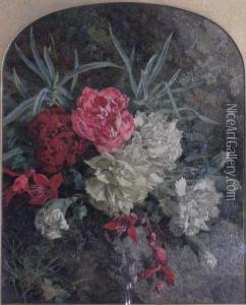 Still Life Of Carnations And Fuchsias Oil Painting - Annie Feray Mutrie