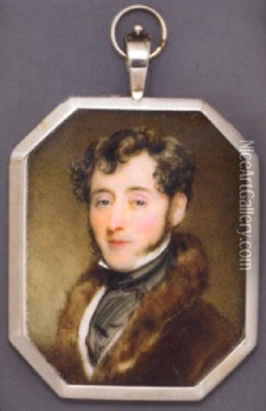 Randolph, 9th Earl Of Galloway, In Fur-bordered Brown Coat, White Waistcoat And Black Stock, Curling Brown Hair And Sideburns Oil Painting - Sir William Charles Ross