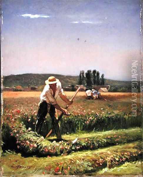 A peasant mowing Oil Painting - Charles Emile Jacque