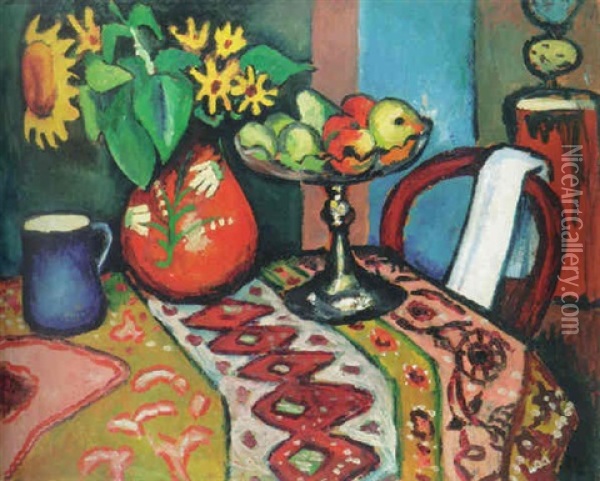 Stilleben With Sonnenblumen Ii Oil Painting - August Macke