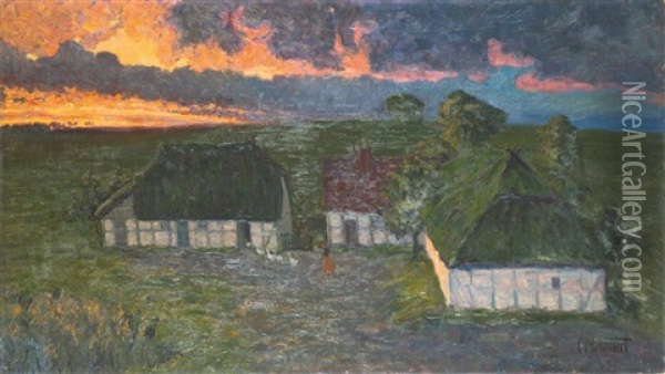 Bauerngehoft Bei Sonnenuntergang Oil Painting - Carl Hessmert