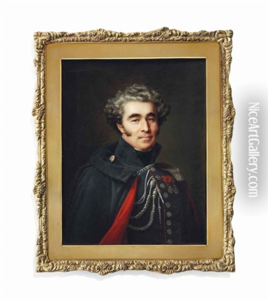 An Officer, In Red-piped Blue Military Uniform With Silver Buttons, Epaulettes And Aiguillettes, Wearing The Badges Of The Royal French Orders Of St. Louis And The Legion Of Honour Oil Painting - Pauline Augustin