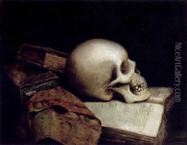 Still Life With Skull Oil Painting - Louis Kurz