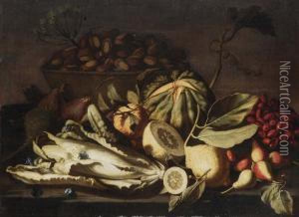 Natura Morta Con Frutta E Ortaggi Oil Painting - Pietro Paolo Bonzi