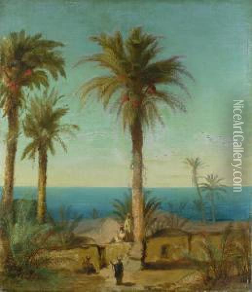 Orientalische Kuste Mit Palmen Oil Painting - Alexius Geyer