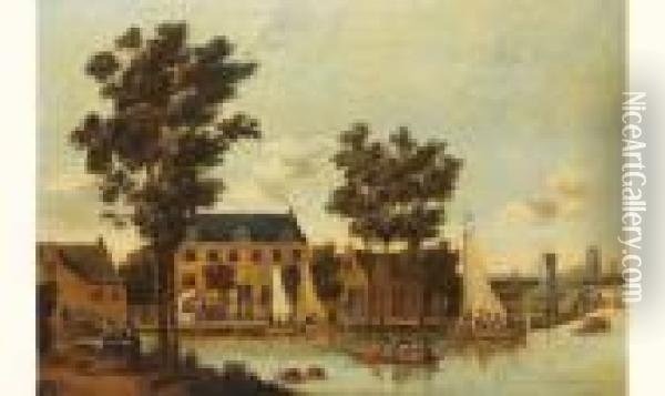 Vue D'une Ville Hollandaise Avec Un Canal Oil Painting - Dionys Verburgh