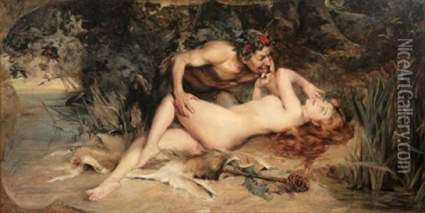 Nymph And Satyr Oil Painting - Julian Russel Story