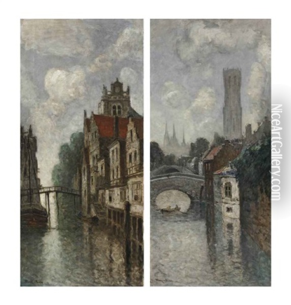 Deux Canaux A Bruges (pair) Oil Painting - Frank Myers Boggs
