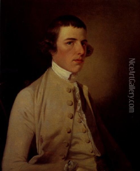Portrait Of Edward Holland Wearing A Beige Coat, Waistcoat And White Stock Oil Painting - Tilly Kettle