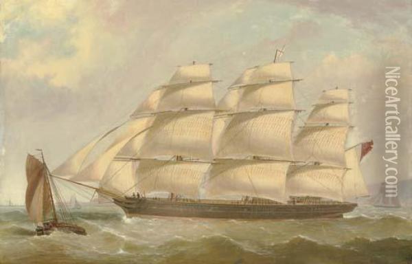 The China Clipper Kate Carnie Under Full Sail Off The Coast Oil Painting - Isaac Heard