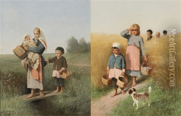 Untitled (children) (+ Another; Pair) Oil Painting - Ivan Andreievich Pelevin