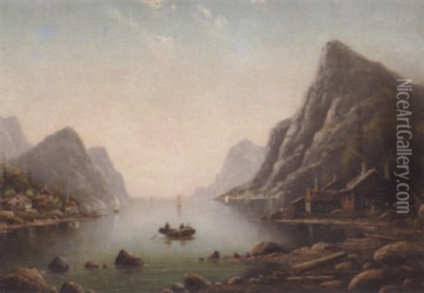 Norsk Fjordparti Oil Painting - Nils Hans Christiansen