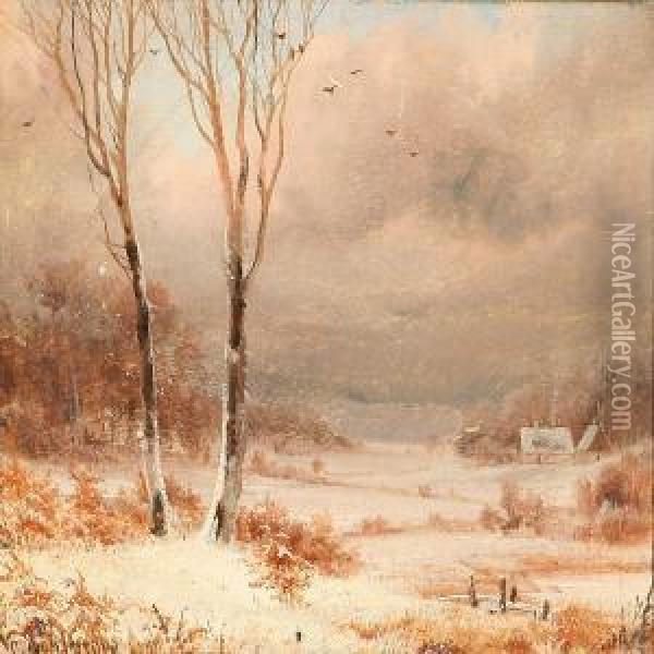 Winter Landscape Oil Painting - Nordahl Peter Frederik Grove