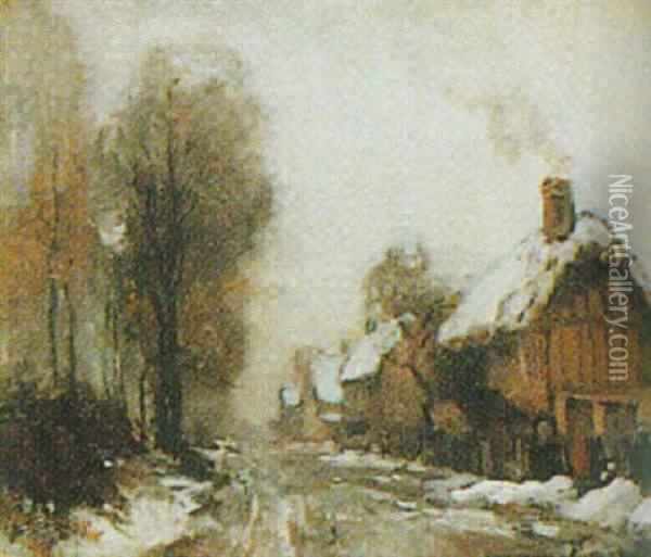 Winter Cottages Oil Painting - Harry Mitton Wilson
