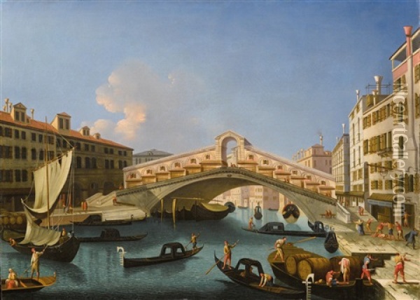 The Rialto Bridge, Venice; And The Grand Canal And The Rio Di Cannaregio, Venice Oil Painting - Francesco Zanin