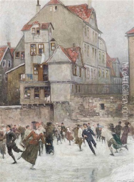 The Skaters Oil Painting - Theodor Matthei
