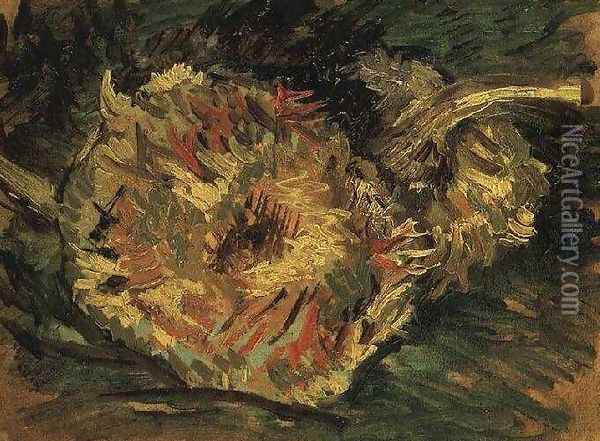 Two Cut Sunflowers Oil Painting - Vincent Van Gogh