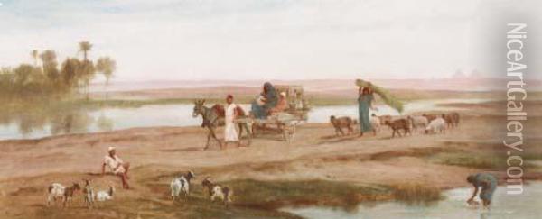 A Family Of Farmers Crossing The Desert Oil Painting - Frederick Goodall
