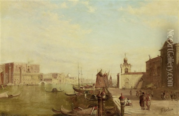Looking Towards The Doge's Palace From Campo Della Salute, Venice Oil Painting - Alfred Pollentine