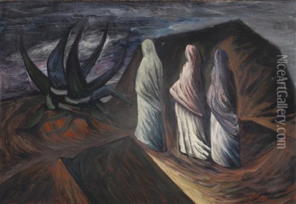 Paisaje Con Tres Mujeres Y Maguey Oil Painting - Jose Clemente Orozco