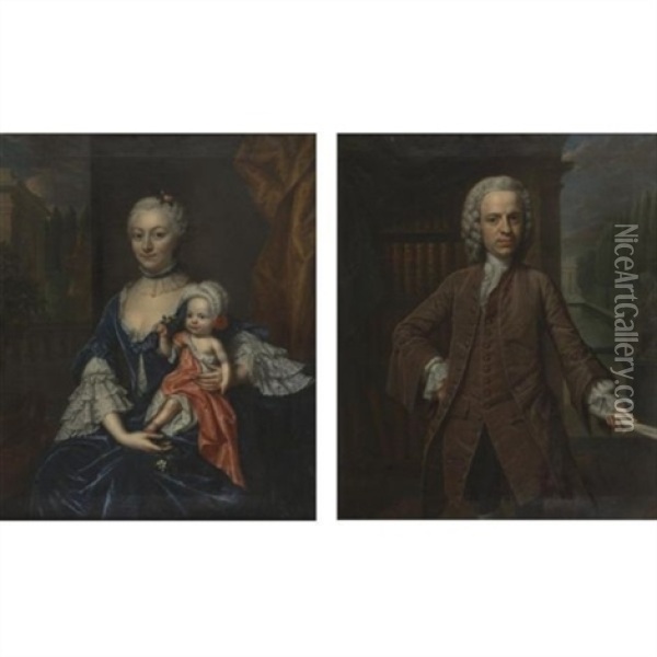 Portrait Of A Man (+ Portrait Of A Woman Holding A Child; Pair) Oil Painting - Mattheus Verheyden