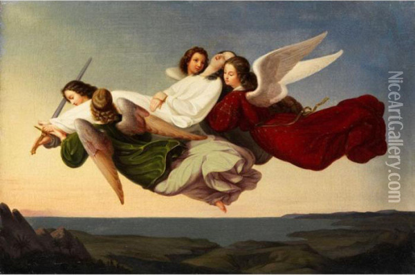 Die Heilige Katharina Wird Nach 
Ihrem Martyrertod Zu Alexandrien Von Engeln Nach Dem Sinai Getragen Oil Painting - Karl Anton Heinrich Mucke
