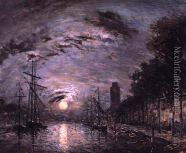 Moonlit Canal Oil Painting - Johan Barthold Jongkind