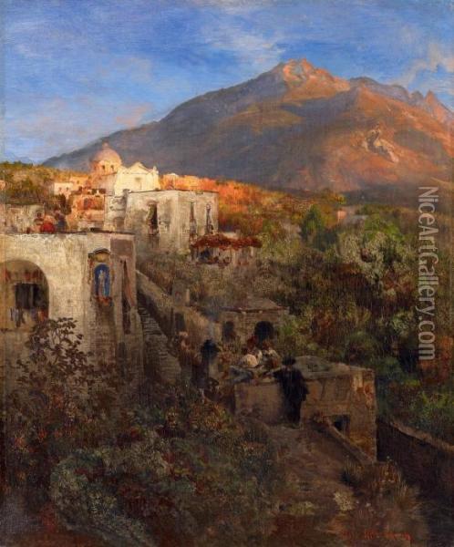 Abend Auf Ischia Mit Blick Auf Den Monte Epomeo Oil Painting - Oswald Achenbach